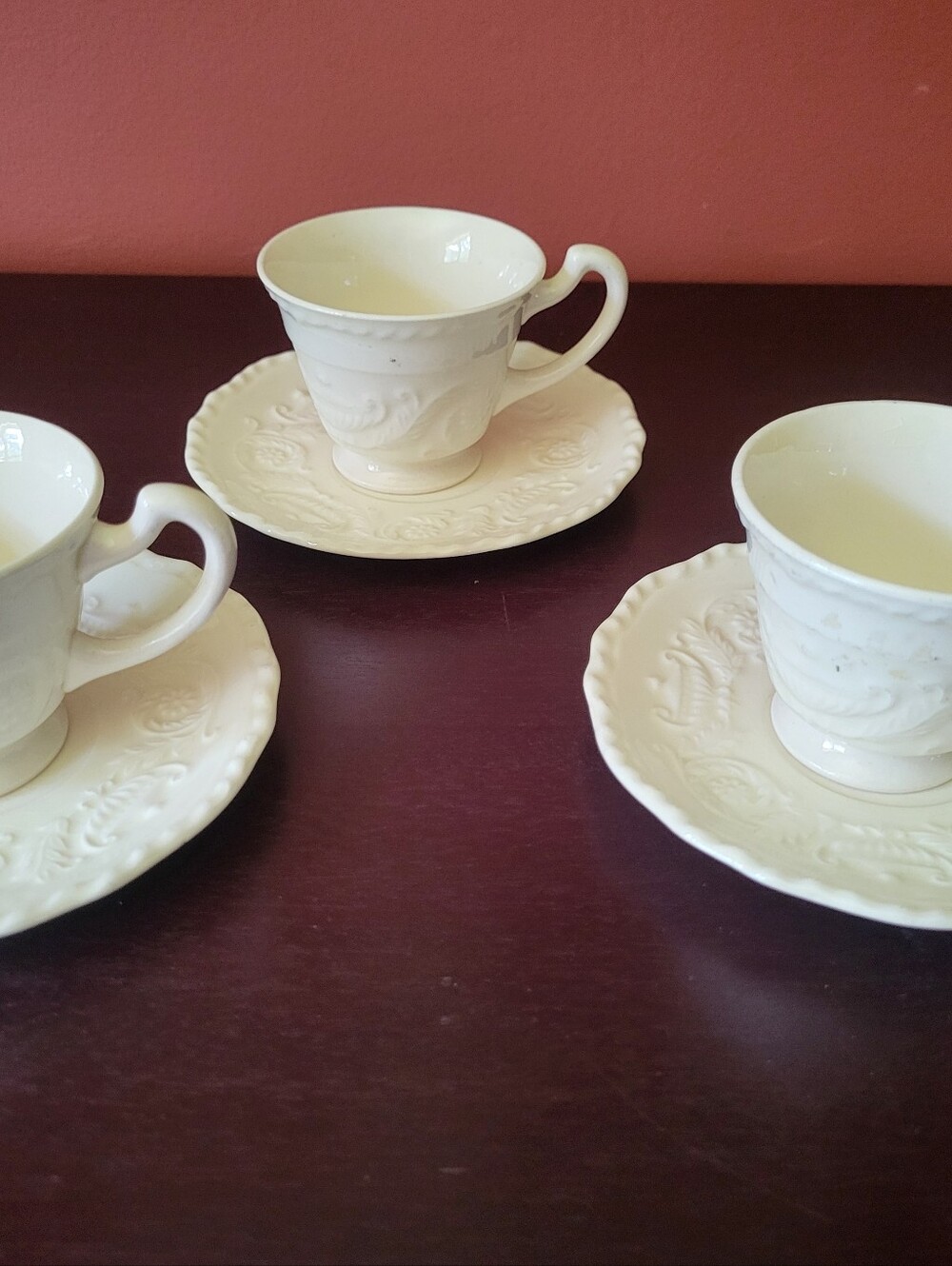 Adams Antique Porcelain Demitasse Cups and Saucers Set Of 3